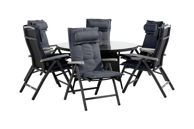 Thor Matgrupp 140 Rund + 6 Monaco Positionsstol m Dyna, Svart/Grå