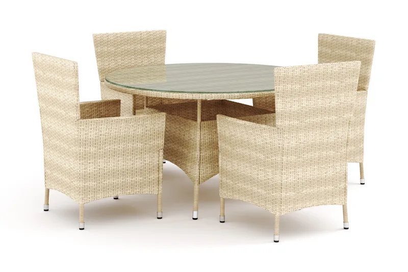 Thor utomhus rund matgrupp 140 cm med 4 Thor utefåtöljer - Beige - Products - Utemöbler & utemiljö - Utegrupp - Matgrupp utomhus