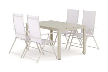 Tunis utomhus matgrupp 140x90 cm med 4 Sanna positionsstolar, Beige/Beige