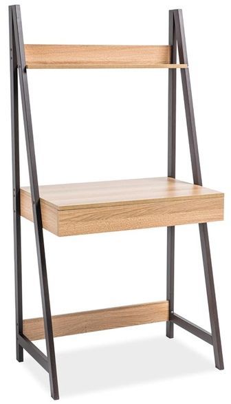 Kirjoitusp�yt� hyllyll� Lylah - Tummanruskea/tammi + Huonekalujen jalat