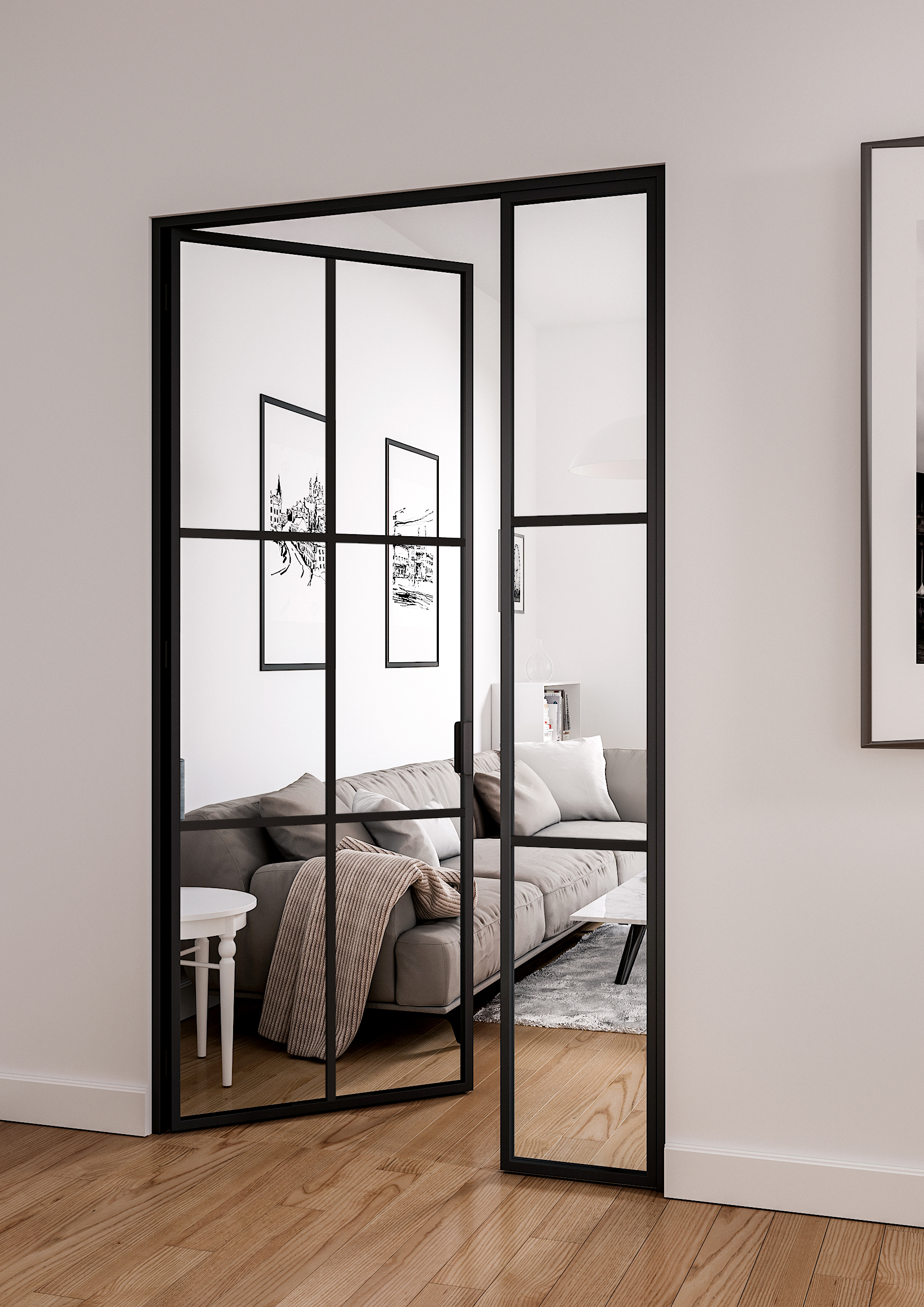 Enkel-teollisuuslasiovi kehyksill� ja kiinte�ll� ikkunalla - Valinnainen koko