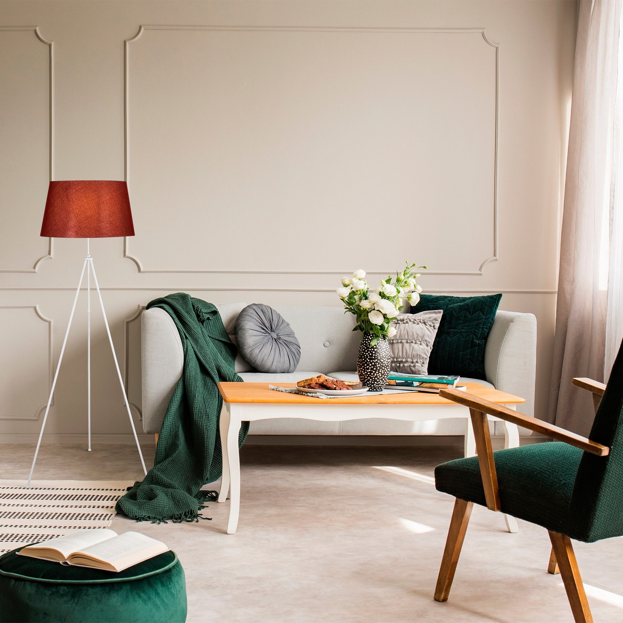 Kolmijalkainen lattiavalaisin - Valkoinen/punainen