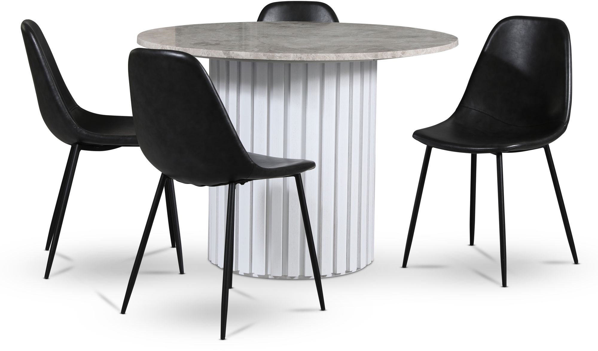 Empire ruokailuryhmä Ø105 cm sis. 4 Bjurträsk mustaa tuolia - Hopea Diana marmori / Valkoinen sälepuujalusta + 3.00 x Huonekalujen jalat Empire ruokailuryhmä Ø105 cm sis. 4 Bjurträsk mustaa tuolia - Hopea Diana marmori / Valkoinen sälepuujalusta + 3.00 x Huonekalujen jalat