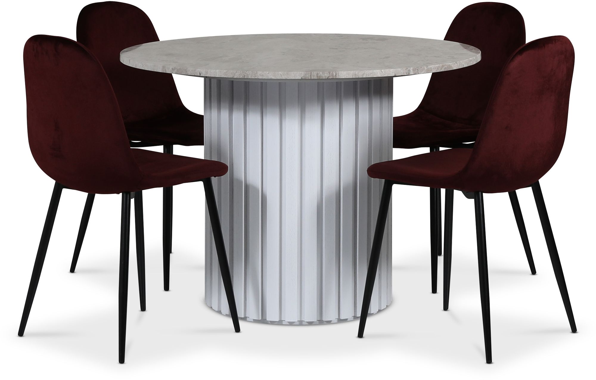 Empire ruokailuryhm� �105 cm sis. 4 Carisma bordeaux -tuolia - Hopea Diana marmori / Valkoinen s�lepuujalusta