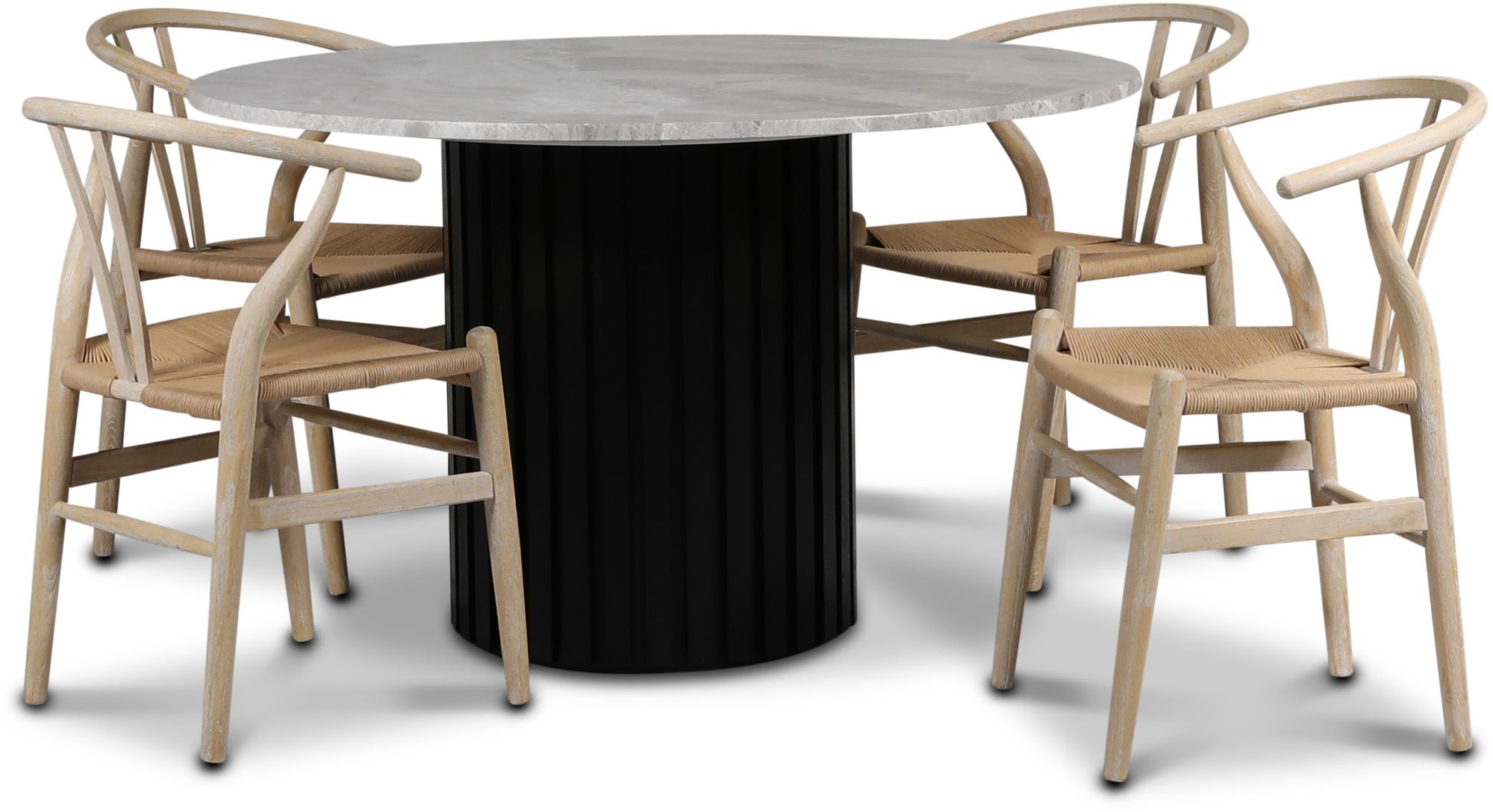 Sumo-ruokailuryhm� �130cm sis. 4 Brandon ruokap�yd�n tuolia kalkittu - Musta petsi / hopeamarmori