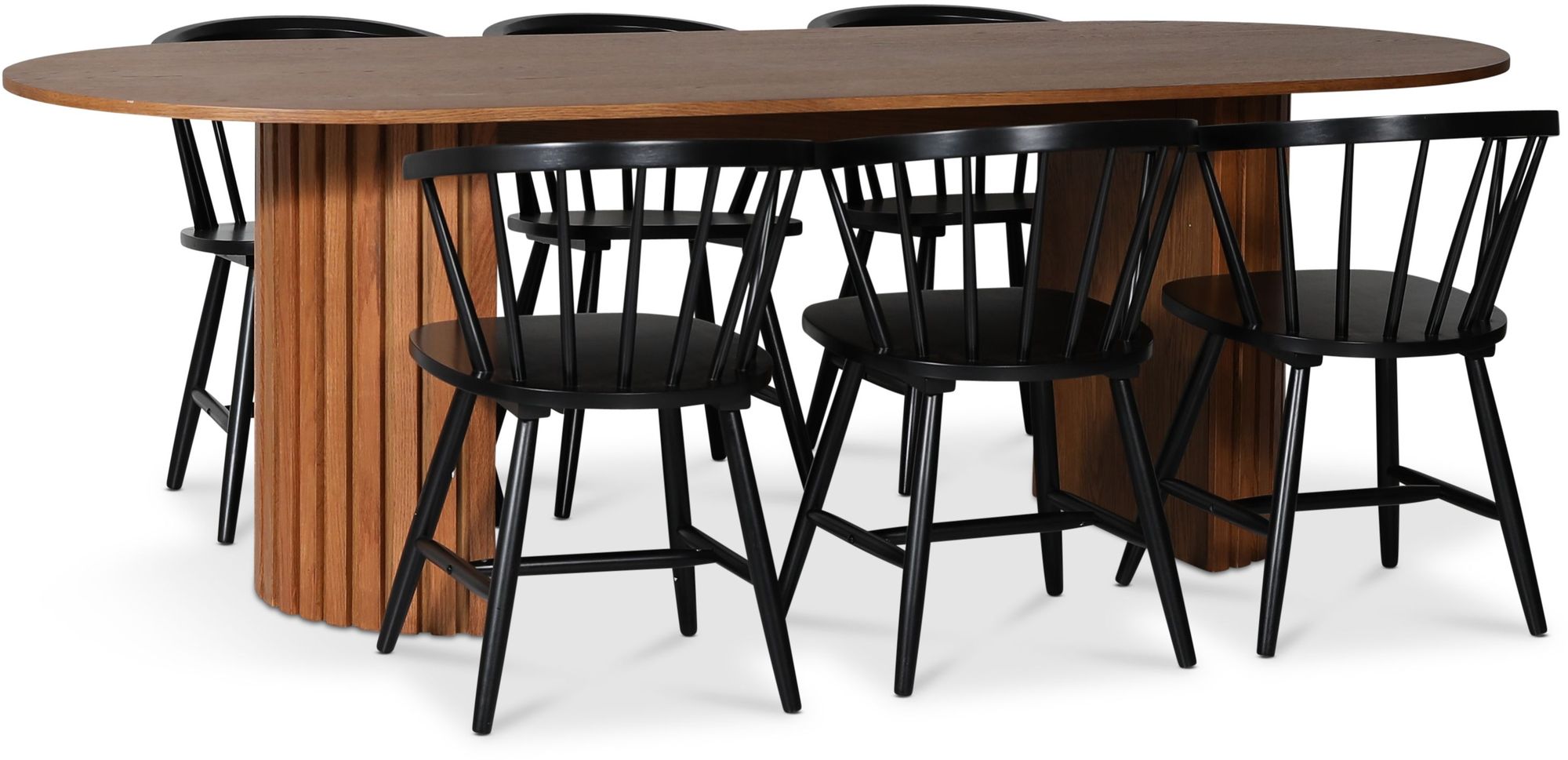 PiPi ruokailuryhmä 230 cm sis. 6 Fårö mustarunkoista tuolia - pähkinä PiPi ruokailuryhmä 230 cm sis. 6 Fårö mustarunkoista tuolia - pähkinä