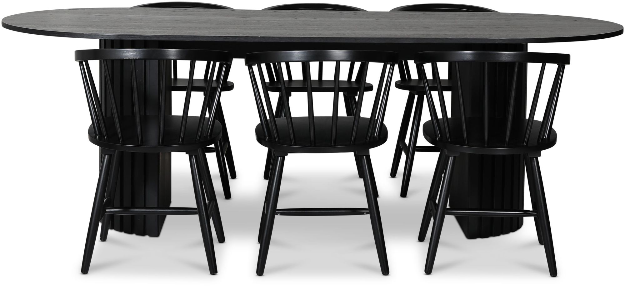 PiPi ruokailuryhmä 230 cm sis. 6 Fårö mustarunkoista tuolia - Mustaksi petsattua puuta PiPi ruokailuryhmä 230 cm sis. 6 Fårö mustarunkoista tuolia - Mustaksi petsattua puuta