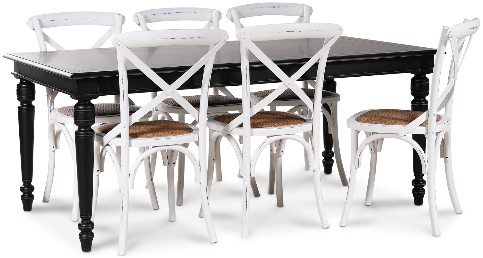 Paris-ruokailuryhm� 180 cm musta p�yt� + 6 kpl valkoista Gaston-ruokatuolia