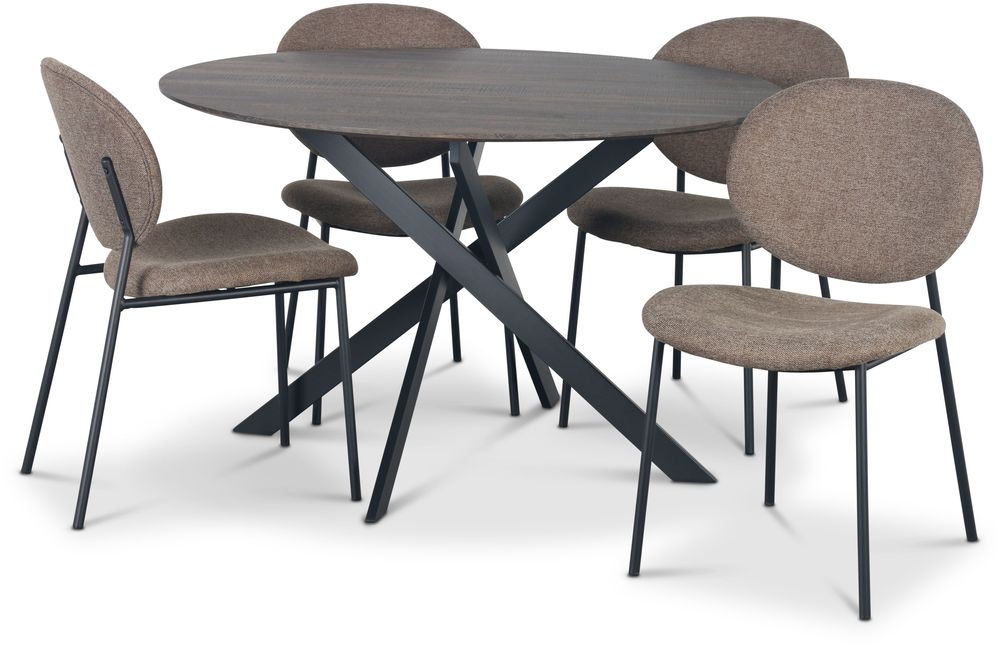 Hogr�n ruokailuryhm� �120 cm tumma puup�yt� + 4 tuftattua ruskeaa tuolia