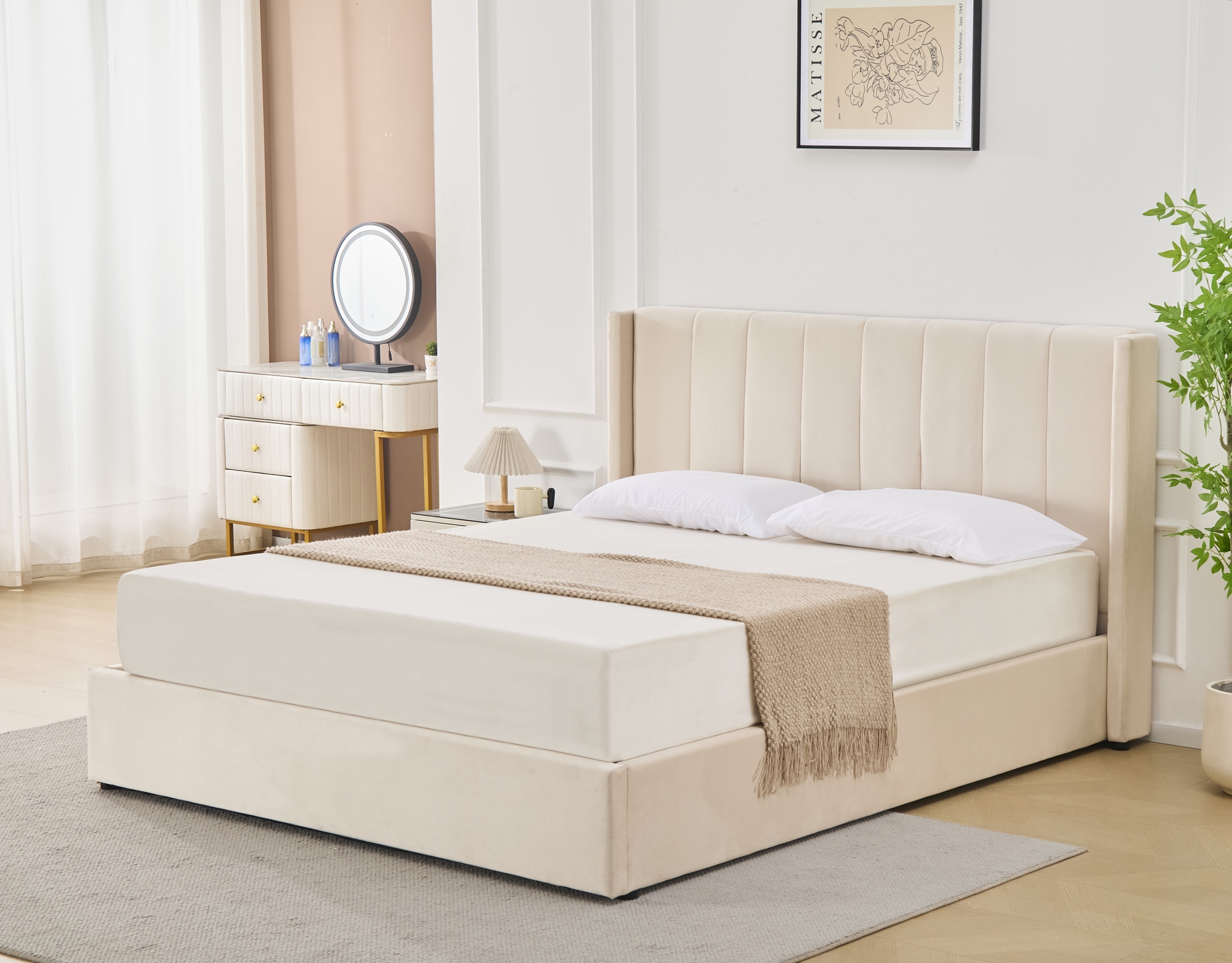 S�ngynrunko s�ngynp��dyll� ja s�ilytystilaa 180 x 200 cm - Beige - Bianca