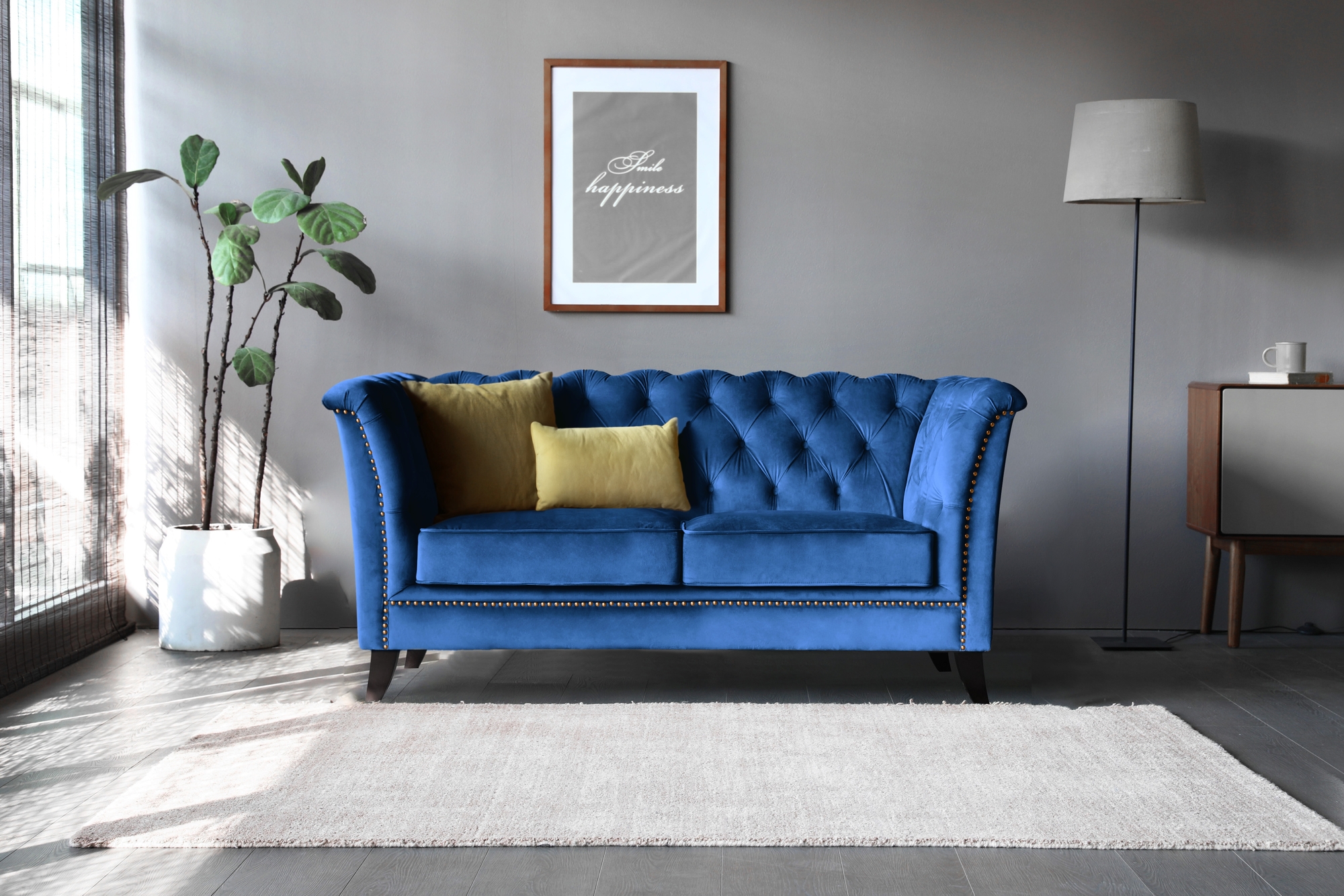 Kahden istuttava sohva Milton Chesterfield - Tummansininen sametti