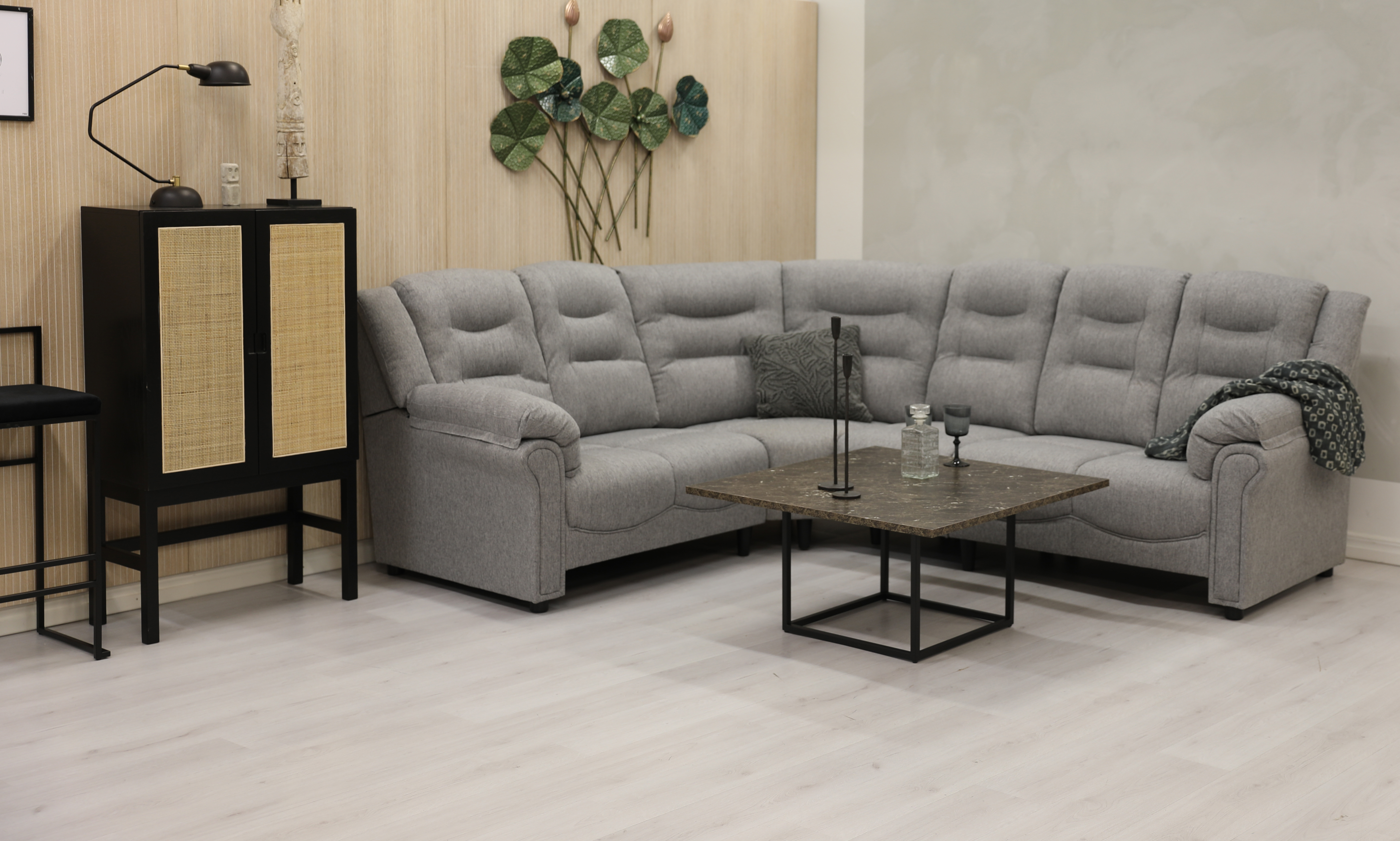 Peking-kulmasohva - Harmaa + Huonekalujen puhdistus Peking-kulmasohva - Harmaa + Huonekalujen puhdistus