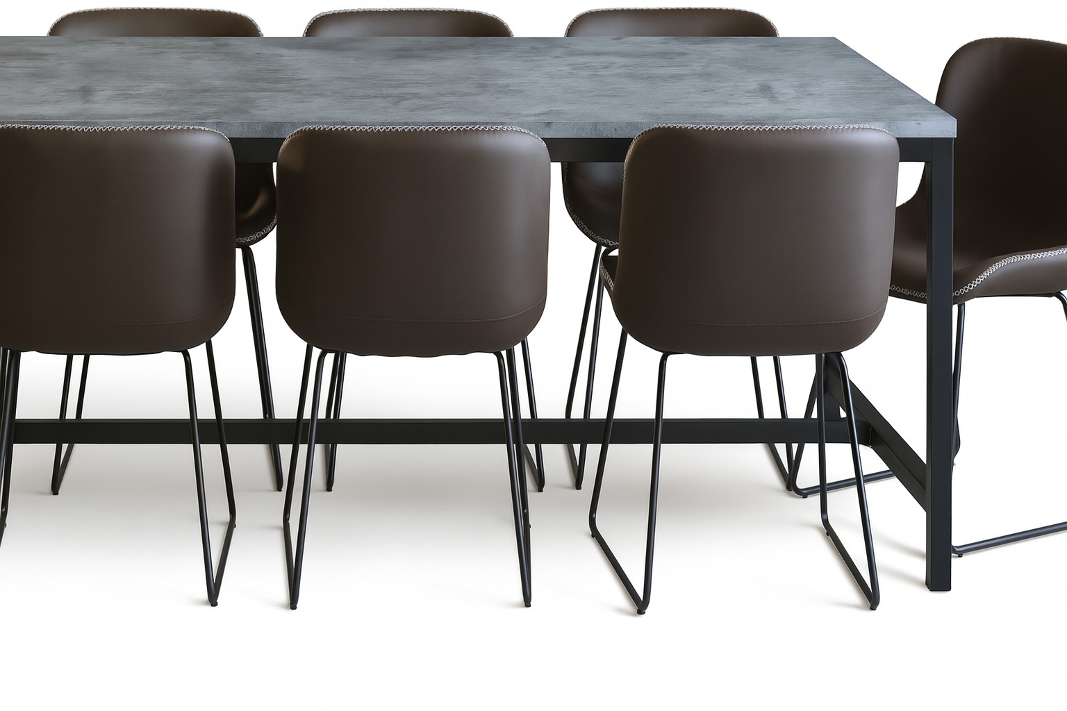 Texas ruokailuryhm� 8 Texas ruokap�yd�n tuolia Brown PU + Texas ruokap�yt� betoni 200x100 cm