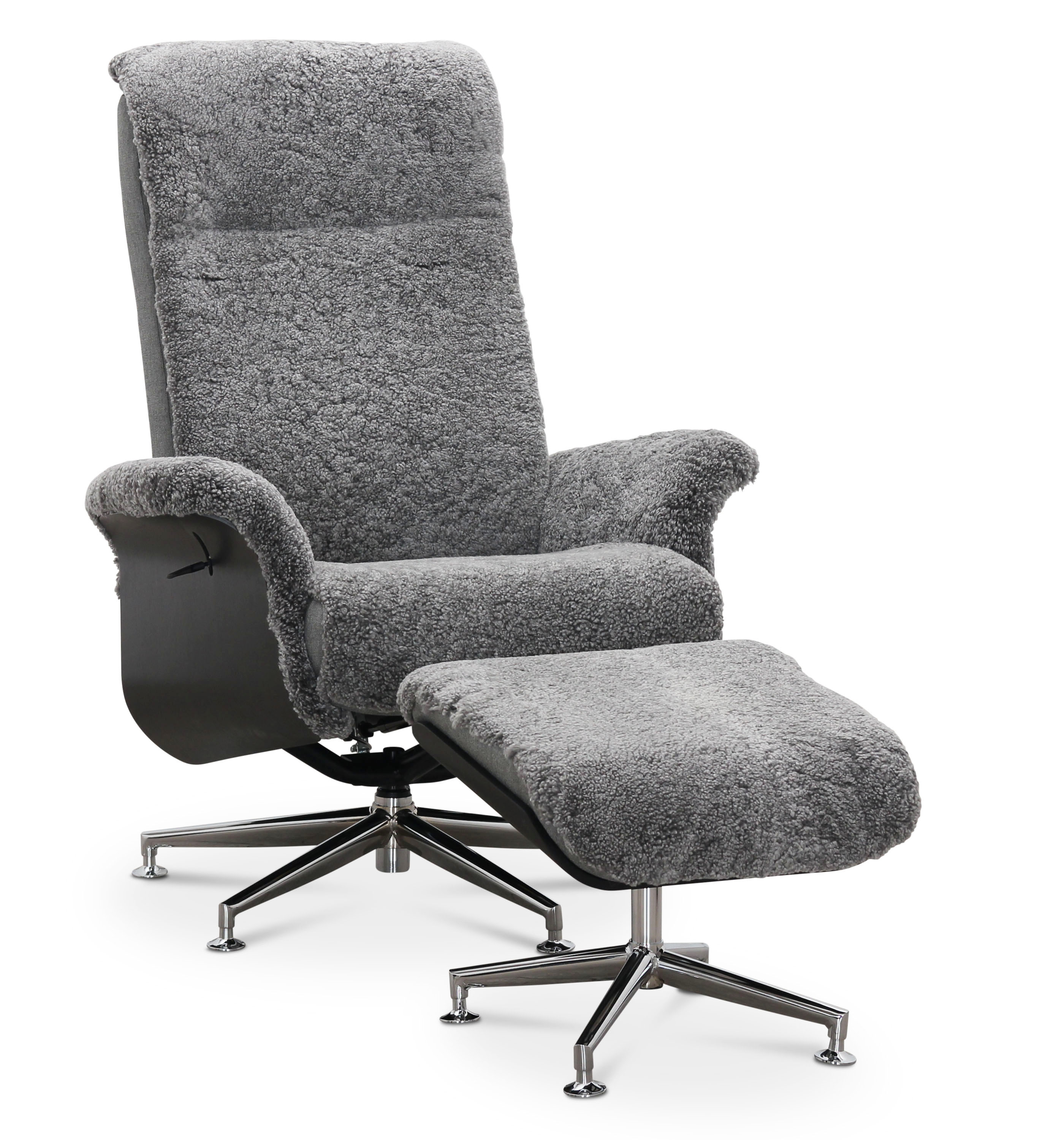 Lampaannahkainen nojatuoli rahilla - Harmaa/musta - Ulla Lampaannahkainen nojatuoli rahilla - Harmaa/musta - Ulla