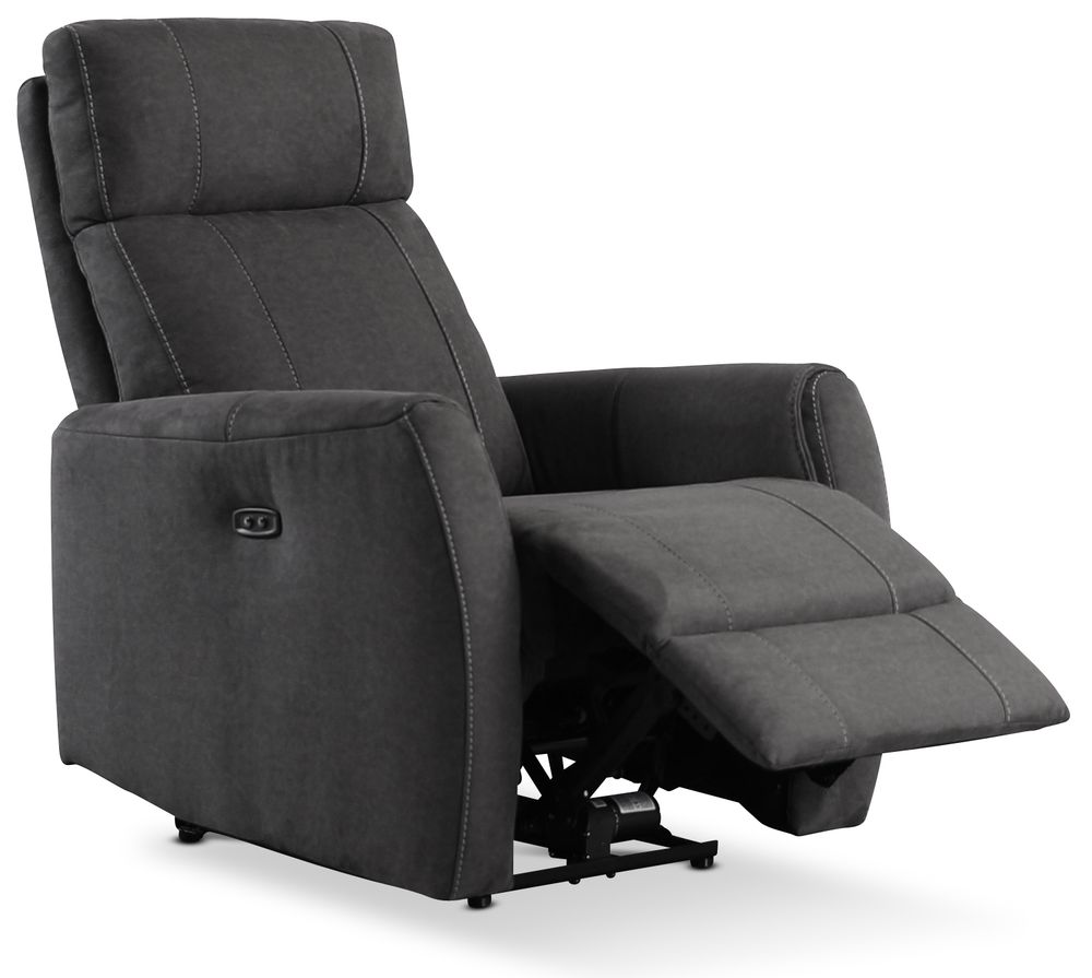 Enjoy Elof, s�hk�inen recliner - Antrasiitinv�risell� mikrokuitukankaalla verhoiltu nojatuoli + Huonekalujen puhdistus