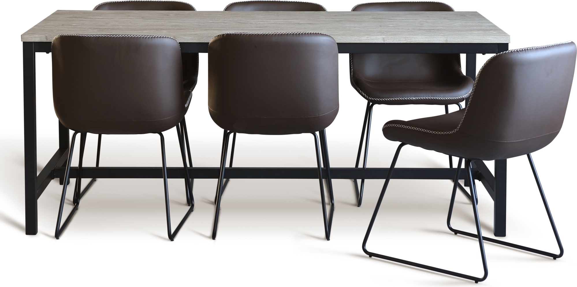 Texas ruokailuryhm� 6 Texas ruokap�yd�n tuolilla Ruskea PU + Texas ruokap�yt� kalkki 180x90 cm