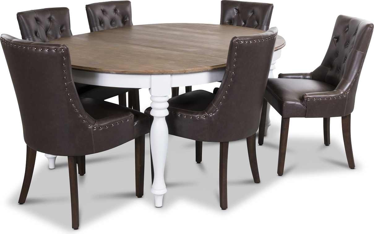 Victoria -ruokailuryhm�, sis�lt�� 6 kpl Tuva-ruokatuolia ruskealla vintage PU:lla + 6.00 x Tuolin tyyny