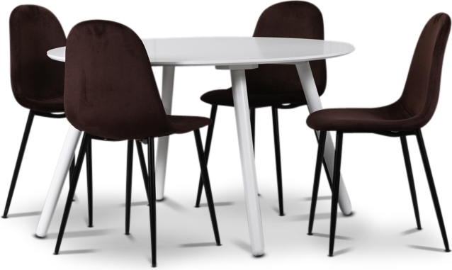 Rosvik-ruokailuryhm�, ruokap�yt� + 4 kpl Carisma-samettituolia - Valkoinen/Bordeaux + 3.00 x Huonekalujen jalat