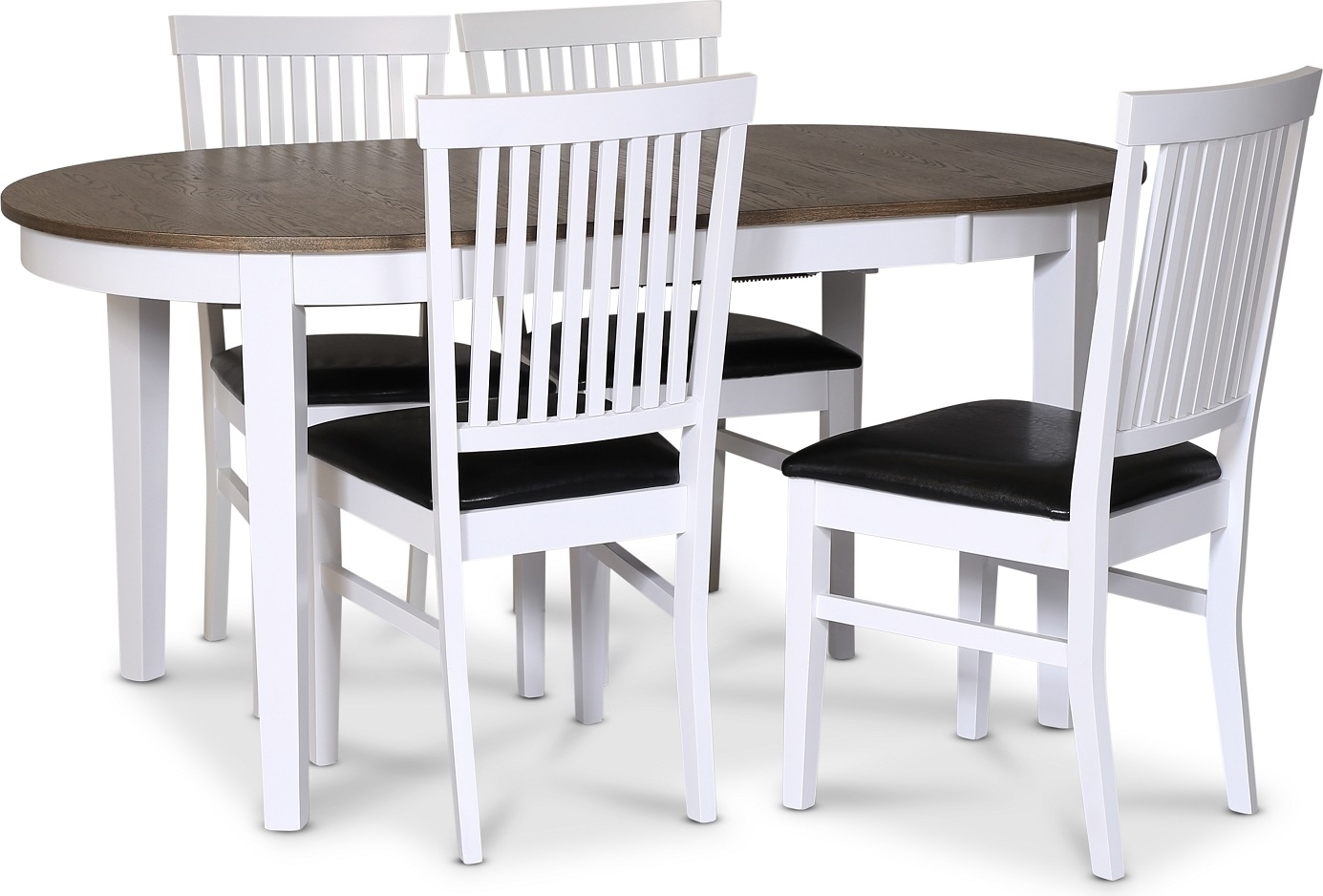 Skagen elintarvikeryhm�; ruokap�yt� 160/210x90 cm - Valkoinen/ruskea �ljytty tammi ja 4 F�r�-tuolia PU-istuimella