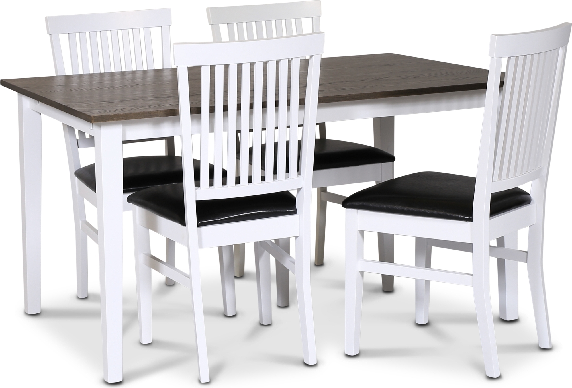 Skagen elintarvikeryhmä; klassinen ruokapöytä 140x90 cm - Valkoinen/ruskea öljytty tammi ja 4 Fårö-tuolia (selkänojat) mustalla + 4.00 x Tuolin tyyny Skagen elintarvikeryhmä; klassinen ruokapöytä 140x90 cm - Valkoinen/ruskea öljytty tammi ja 4 Fårö-tuolia (selkänojat) mustalla + 4.00 x Tuolin tyyny
