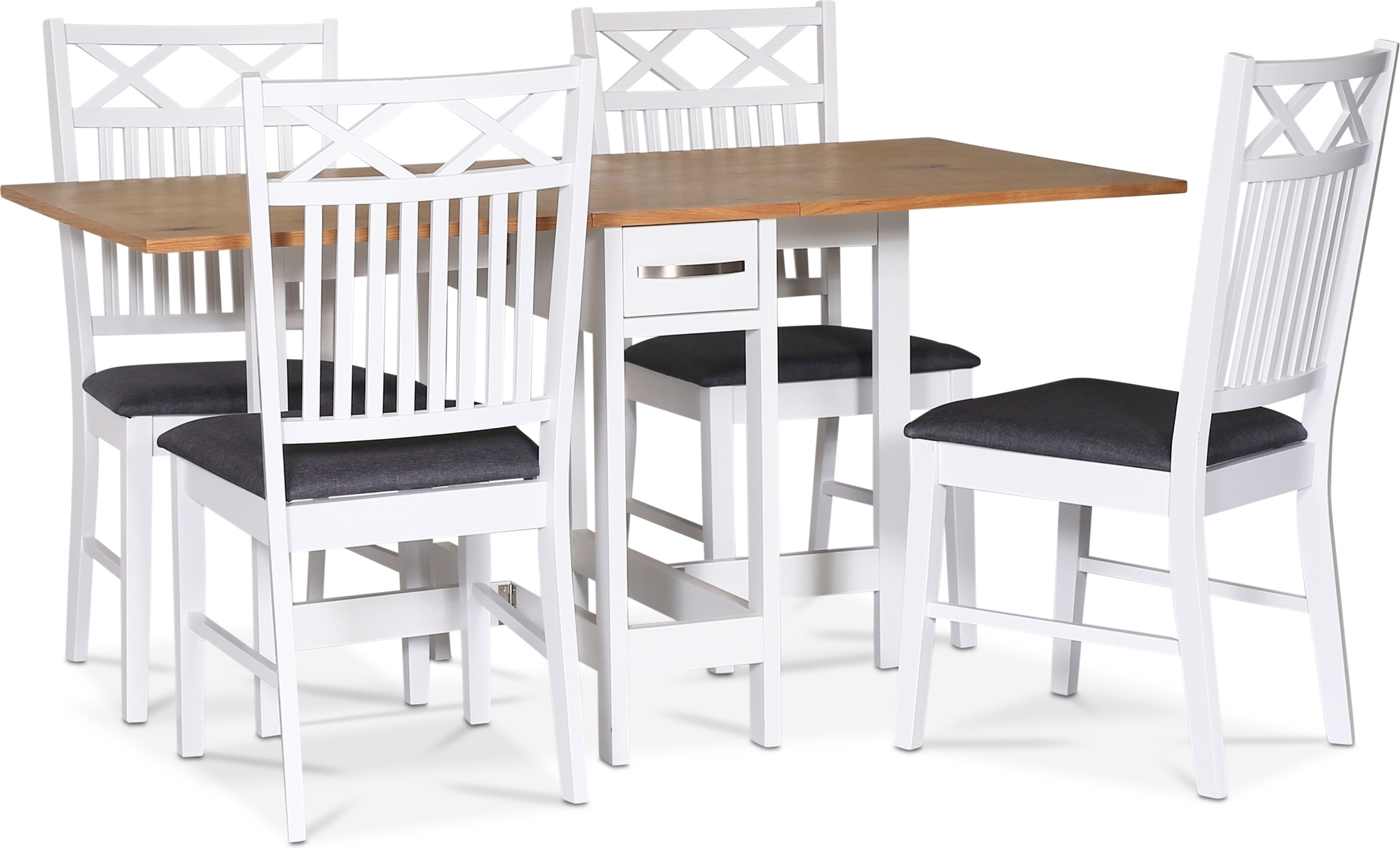 F�r� ruokaryhm�; F�r� taittop�yt� Valkoinen/tammi ja 4 Sandhamn Gripsholm -tuolia