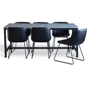 Texas ruokailuryhmä 6 Texas ruokapöydän tuolilla Black PU + Texas betoni ruokapöytä 180x90 cm Texas ruokailuryhmä 6 Texas ruokapöydän tuolilla Black PU + Texas betoni ruokapöytä 180x90 cm