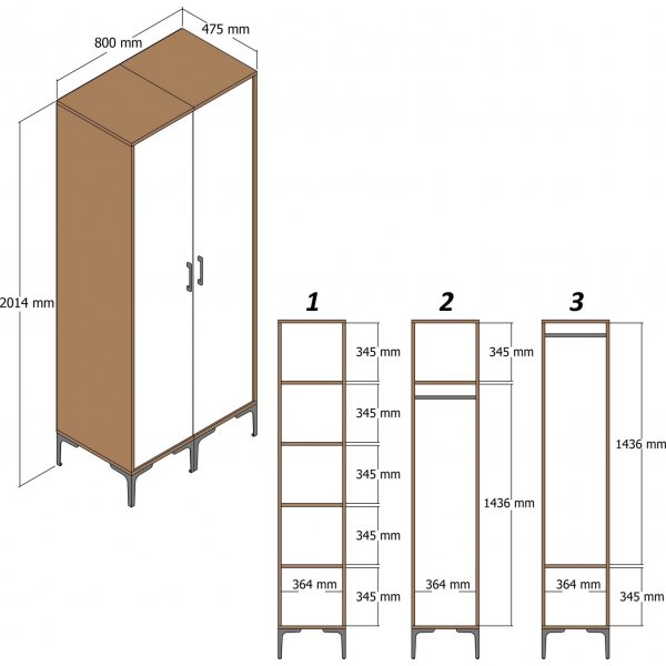 Kumsal vaatekaappi 5 pähkinä/valkoinen Kumsal vaatekaappi 5 pähkinä/valkoinen