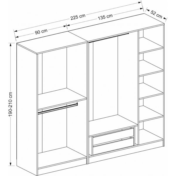Larett vaatekaappi 225x52x190 cm - Valkoinen Larett vaatekaappi 225x52x190 cm - Valkoinen