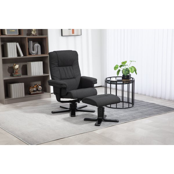 Recliner-nojatuoli Oslo rahilla - Cortina musta + Huonekalujen tahranpoistoaine Recliner-nojatuoli Oslo rahilla - Cortina musta + Huonekalujen tahranpoistoaine