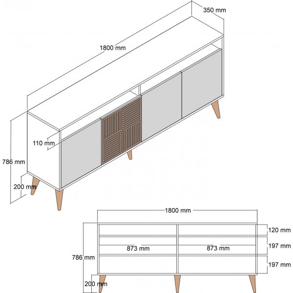 Milanon senkki 180 cm - Pähkinä/kerma Milanon senkki 180 cm - Pähkinä/kerma