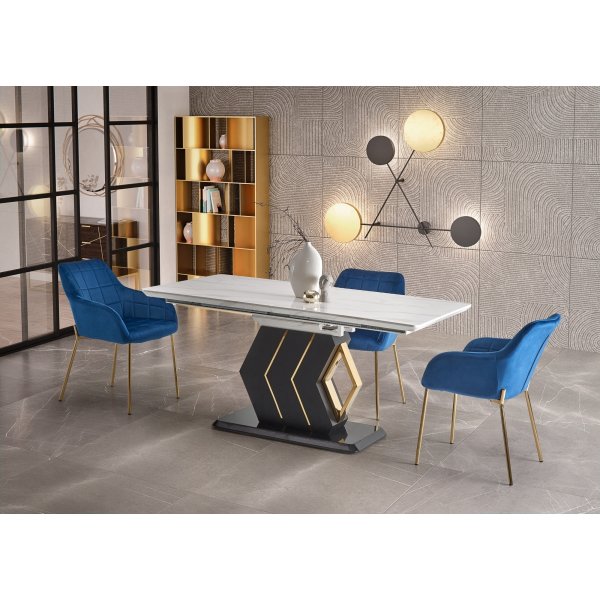 Vincenzo ruokapöytä 160-200 x 90 cm - Valkoinen marmori/musta/kulta Vincenzo ruokapöytä 160-200 x 90 cm - Valkoinen marmori/musta/kulta