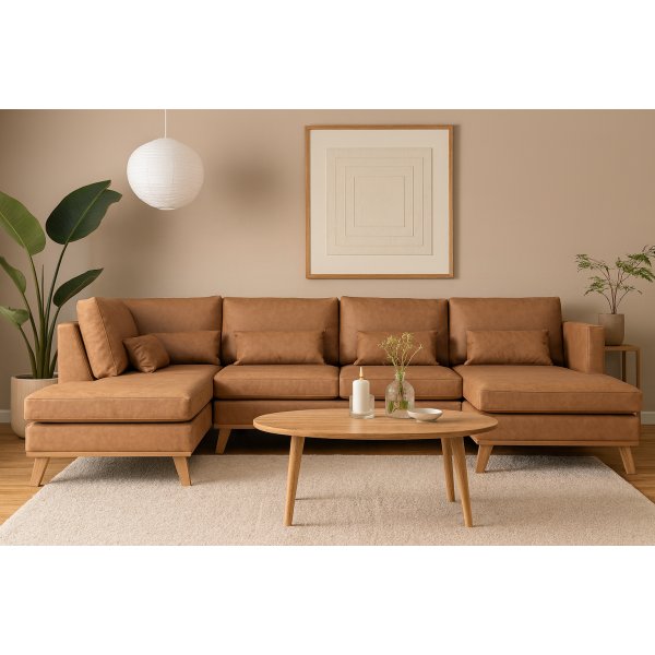 Ranger U-sohva, vasen avoin pty - Konjakinvrinen nahka