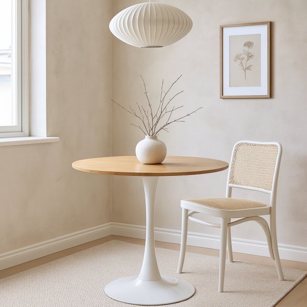 Ruokapöytä tammi/valkoinen Ø80 cm - Astrid Ruokapöytä tammi/valkoinen Ø80 cm - Astrid