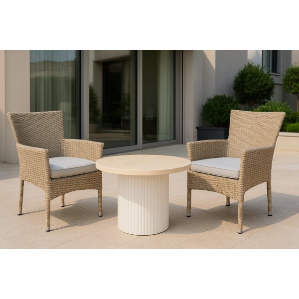 Ruokailuryhm 2 tuolia ja ruokapyt 80 cm beige/rottinki - Merca/Tor