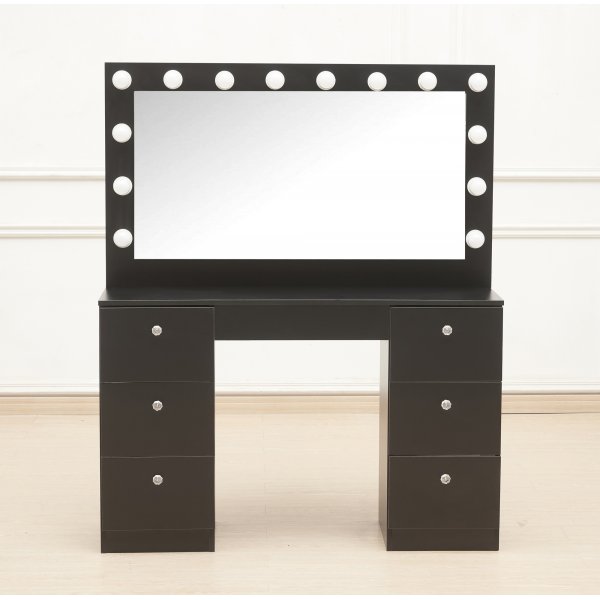 Caija musta peilipöytä valaistuksella ja kristallikahvoilla Caija musta peilipöytä valaistuksella ja kristallikahvoilla