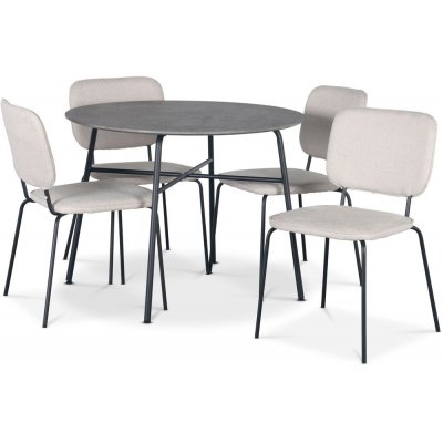 Tufta ruokailuryhmä Ø100 cm pöytä betonijäljitelmä + 4 Lokrume beige tuolia