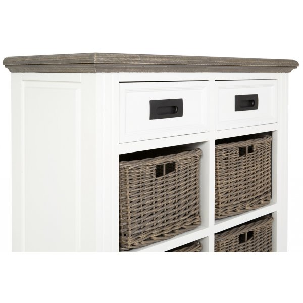 Malou-lipasto säilytystilalla ja rottinkilaatikoilla - Valkoinen / Ruskeanharmaa Malou-lipasto säilytystilalla ja rottinkilaatikoilla - Valkoinen / Ruskeanharmaa