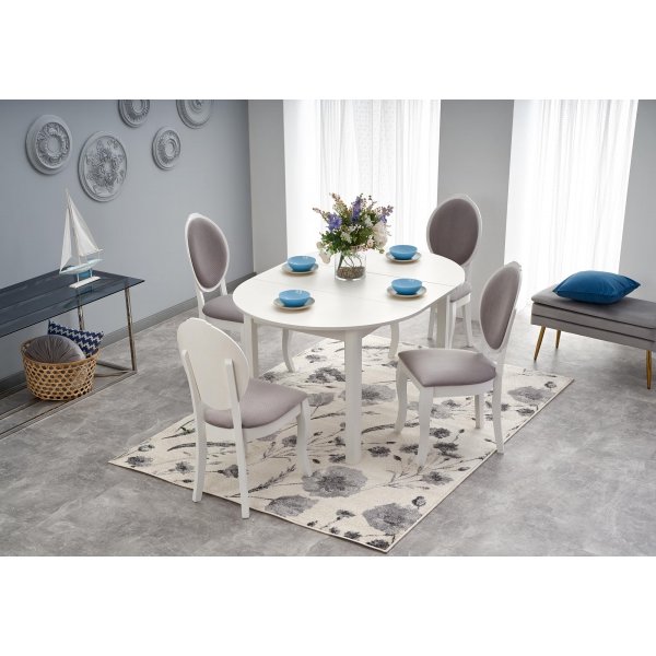 Ruokapyt valkoinen, jatkettava, 102-142 cm + Huonekalujen jalat