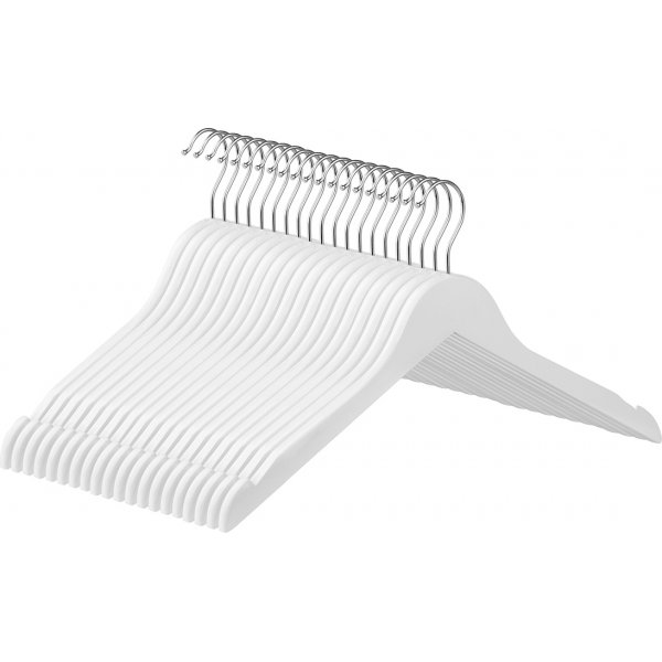 Vaateripustin ilman housunlahkea, puu, 44,5 cm, 20 kpl - Valkoinen Vaateripustin ilman housunlahkea, puu, 44,5 cm, 20 kpl - Valkoinen
