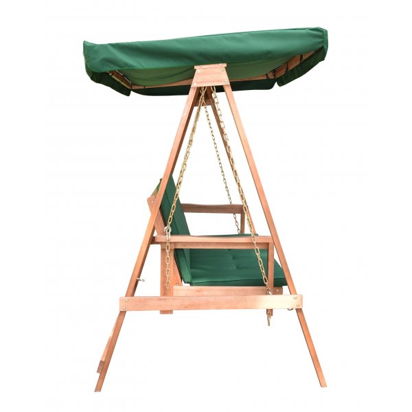 Kokoontaitettava puinen riippumatto vihre�ll� katolla