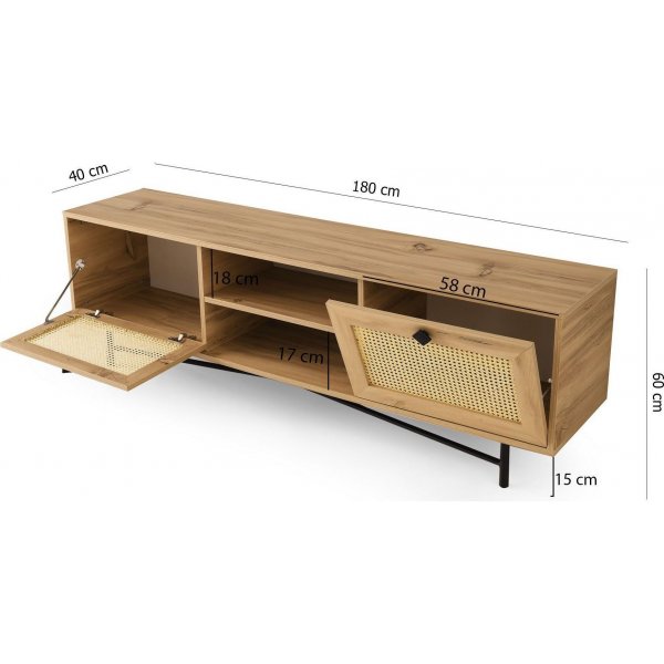 Begonya mediapenkki 180 cm - tammi/musta