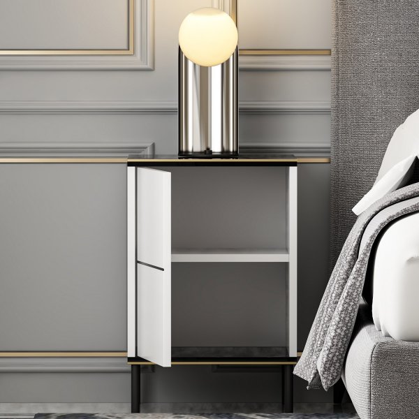 Emmi yöpöytä - Valkoinen/musta/kulta Emmi yöpöytä - Valkoinen/musta/kulta