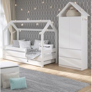 Casa valkoinen lastensänky ulosvedettävällä lisävuoteella 80x180 cm sisältäen patjat Casa valkoinen lastensänky ulosvedettävällä lisävuoteella 80x180 cm sisältäen patjat
