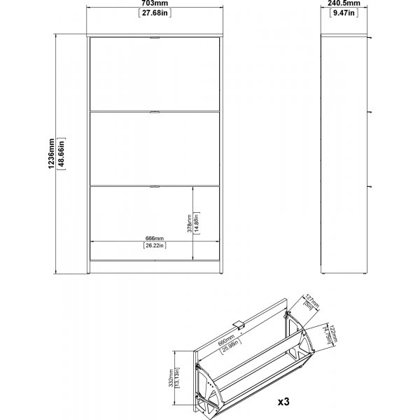 Kengät syvä kenkäkaappi, jossa 3 lokeroa - tammi/valkoinen Kengät syvä kenkäkaappi, jossa 3 lokeroa - tammi/valkoinen