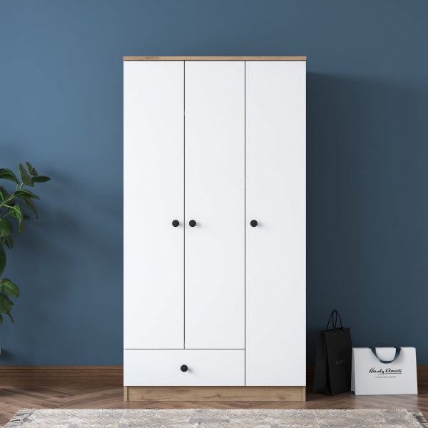 Muodikas vaatekaappi 90 cm - P�hkin�/valkoinen