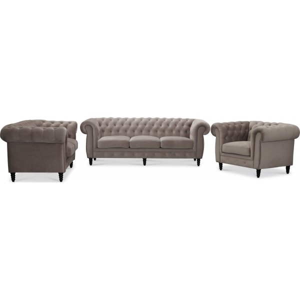 Kahden istuttava Chesterfield Cambridge -sohva - Vaaleanharmaa sametti Kahden istuttava Chesterfield Cambridge -sohva - Vaaleanharmaa sametti