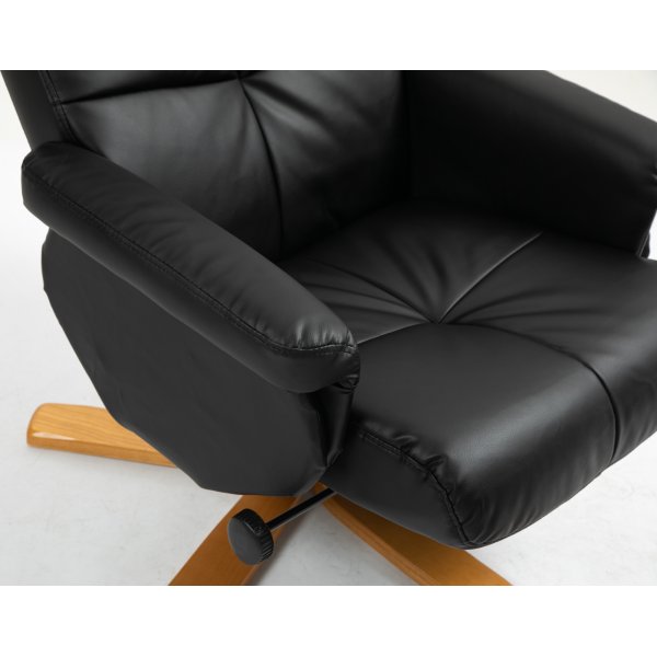 Duva lepotuoli rahiolla mustaa PU:ta ja ruskeat jalat Duva lepotuoli rahiolla mustaa PU:ta ja ruskeat jalat