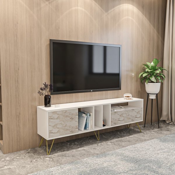 Mistico TV-taso - Valkoinen marmori/kulta Mistico TV-taso - Valkoinen marmori/kulta