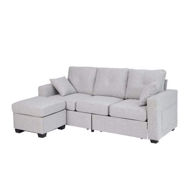 Davis-vuodesohva - Vaaleanharmaa kangas | Silytystilaa