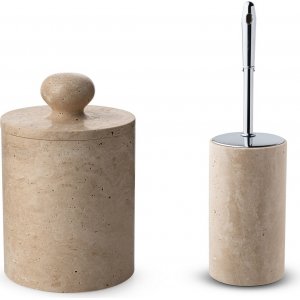 Beige travertiinimarmorinen kylpyhuonesetti, 2 osaa Beige travertiinimarmorinen kylpyhuonesetti, 2 osaa